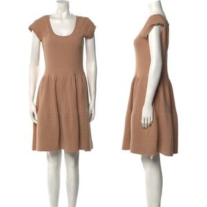 NWT SANDRO | Scoop Neck Ribbed Mini A-Line Dress in Taupe | Size SANDRO 2 (US 6)